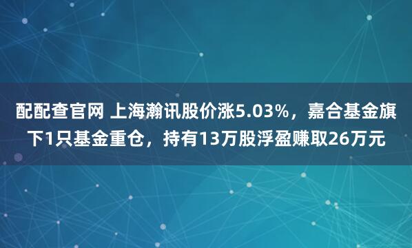 配配查官网 上海瀚讯股价涨5.03%，嘉合基金旗下1只基金重仓，持有13万股浮盈赚取26万元